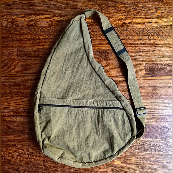 Olive Crossbody Travel Bag, Unisex Fabric Sling Backpack, Large Size